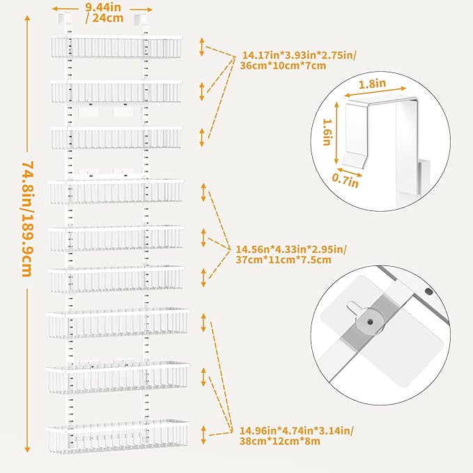 Moforoco 9-Tier White Over The Door Pantry Organizer, Pantry Organization and Storage, Black Hanging Basket Wall Spice Rack Seasoning Shelves, Home & Kitchen Bedroom Bathroom House Essentials