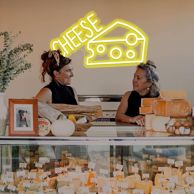 Balanar CHEESE Neon Signs For Wall Decor LED Lights For Bedroom Yellow Neon Sign Suitable for Cheese Shops Bakery Restaurant Christmas Birthday Party Gift Led Art Wall Decorative