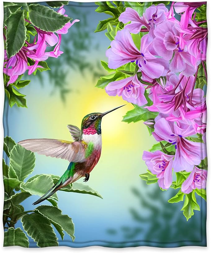 Jekeno Hummingbird Floral Blanket Gifts for Women Kids Girls Mom Wife Birthday Mother's Day Presents Home Bedroom Pink Flowers Bird Decor Soft Cozy Lightweight Plush Throw Blanket 50"x60"