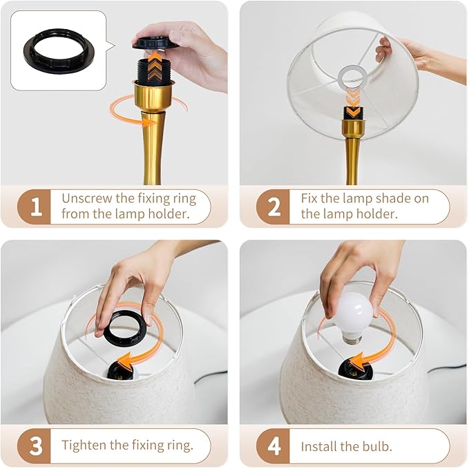 ONEWISH Touch Table Lamp for Bedroom, 3-Way Dimmable Gold Bedside Lamps for Nightstand with Fabric Shade, Desk Lamp for Kids Reading, Home Office