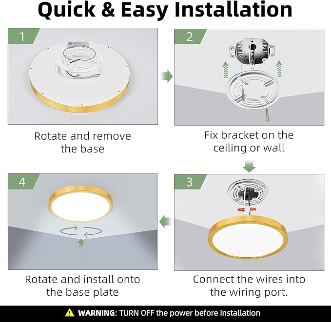 hykolity 12 Inch Selectable CCT LED Round Flat Panel Light, 24W 3000K/4000K/5000K, Edge-Lit Flush Mount Ceiling Light Fixture for Kitchen, Bedroom, Laundry and Closet Room,Gold