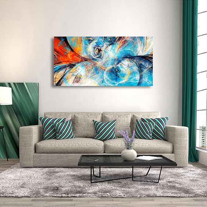 Blue Abstract Smart Line Pictures Canvas Wall Art for Living room Bedroom Wall Decor, Smart Line Wall Art Print Paitnings for home Decor,Morden Artwork Line Drawing Full of Imagination Canvas Art