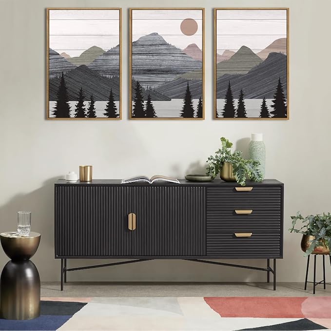 ANHUIB Mountain Framed Wall Art 16x24 Inch Large Nature Wilderness Art Print Abstract Landscape Painting Set of 3 for Living Room Bedroom Office