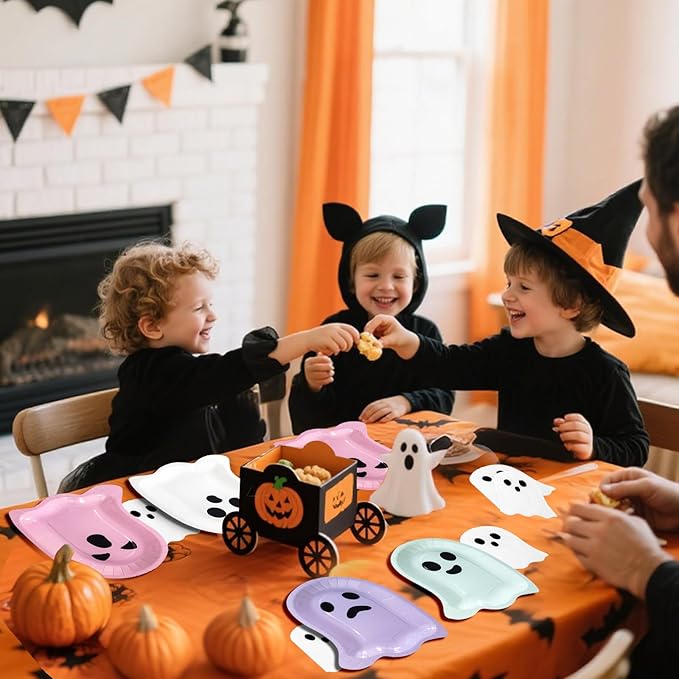180Pcs Halloween Ghost Party Supplies Paper Plates and Napkins Serve 60 Disposable Tableware Set for Halloween Birthday Party Decorations Family School Holiday Events