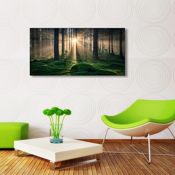 Sunrise Landscape Canvas Wall Art - 24x48 Inches - Tree and Forest Picture Artwork for Living Room and Bedroom Wall Decoration - Nature Painting Prints for a Serene Atmosphere