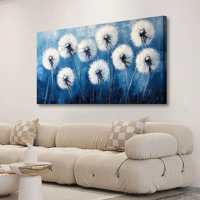 White Flower Pictures Canvas Wall Art for Living room Office Bedroom Wall Decor,Abstract Wall Art Print Modern Noble Blowball Oil Painting Artwork Waterproof Ready to Hang-20x40inch