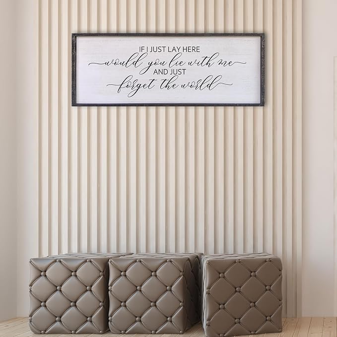 Surfapans If I Lay Here Would You Lie With Me Wall Decor Sign 40”X15” Master Room Bedroom Above Bed Large Farmhouse Inspirational Quotes Minimalist Wood Framed Over Bed Wall Art Decoration (Black)
