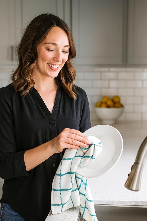 100% Cotton Terry Dish Cloth & Dish Towel (Teal, Dish Towel - 4 Pack)