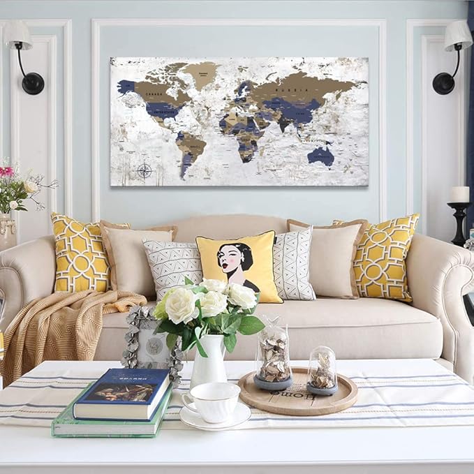 ZEYDRT Wall Art map of the World Painting Canvas Wall Art for Office Living Room world map Art Canvas Art Wall Decorations Prints for Background for Home Office Decoration 20"x40" โฆ