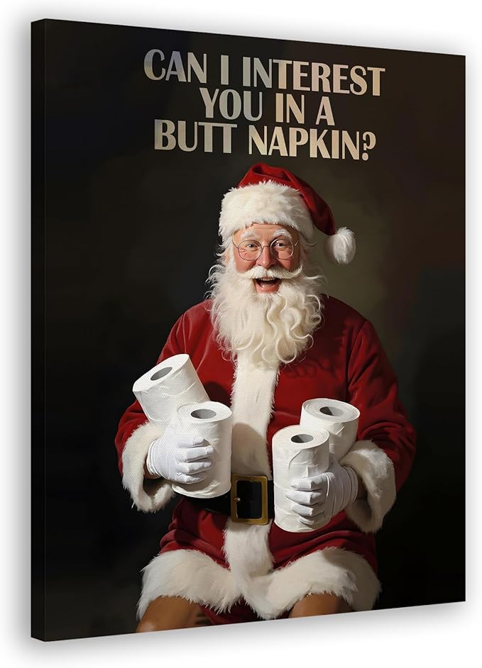 FITIE Black Santa Bathroom Christmas Canvas Wall Art Poster, Funny Humorous Holiday Winter Christmas Framed Artwork Prints Wall Decor for Bathroom Washroom Restroom Toilet, 11x14 Inch
