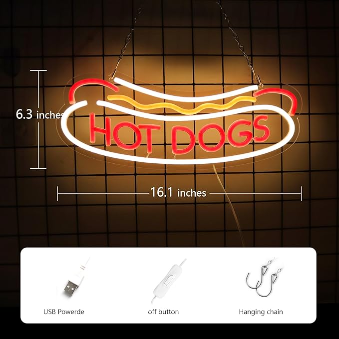 Balanar HOT DOGS Neon Signs for Wall Decor Neon Lights for HOT DOGS Shop Led Business Signs Suitable for Fast Food shops Christmas Birthday Party Gift Led Art Wall Hanging Decorative Lights