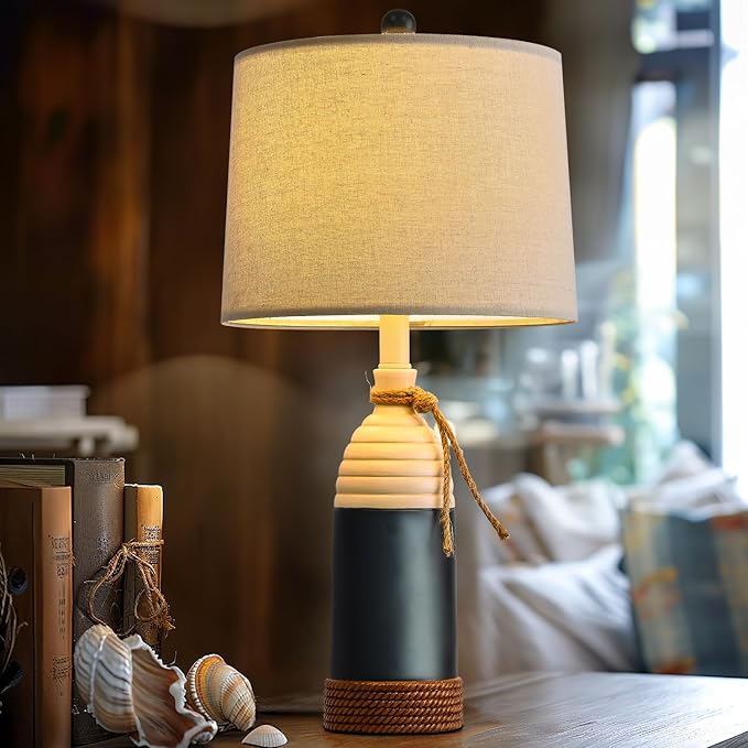 OYEARS 23.75" Table Lamp for Bedroom, Bedside Table Lamp for Living Room, Farmhouse Lamp for Nightstand, Modern Coastal Nautical Lamp Decor, Ocean Beach Style, Navy Blue
