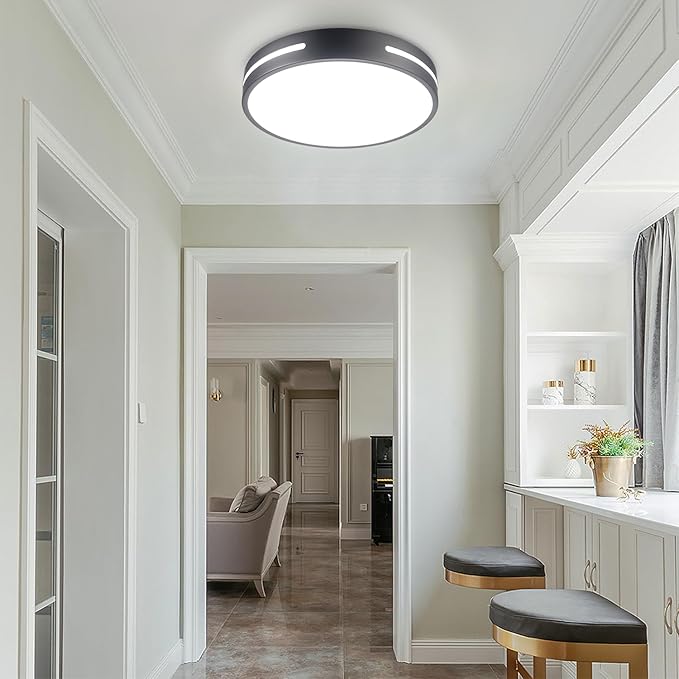 LED Ceiling Light Flush Mount 24W, Black Kitchen Light Fixture Ceiling Mount Dimmable, 12 inch Close to Ceiling Light Fixture 5CCT for Bedroom, Bathroom, Living Room
