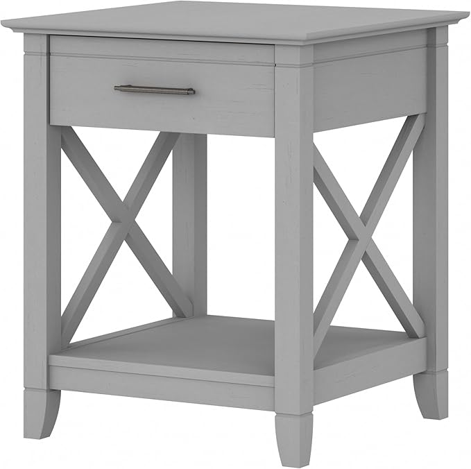 Bush Furniture Key West Small End Table with Storage | Modern Farmhouse Accent Shelf for Living Room in Cape Cod Gray