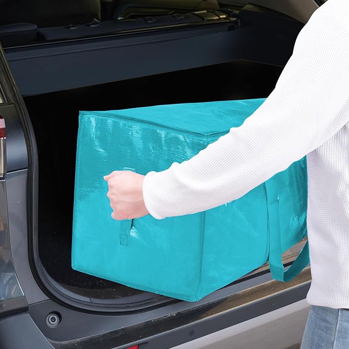 TICONN 4 Pack Extra Large Moving Bags with Zippers & Carrying Handles, Heavy-Duty Storage Tote Moving Boxes for Space Saving (4 Pack, Aqua)