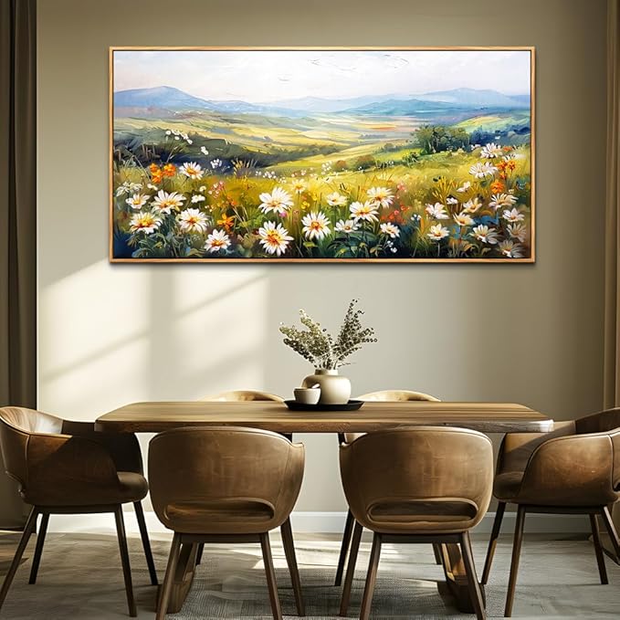 ZUITINGHUA Wood Framed Canvas Wall Art For Living Room Large Wall Decor For Office Bedroom Decoration Pastoral Scenery Pictures Flower Painting Artwork Room Wall Mural Aesthetic Home Decor 30x60 In