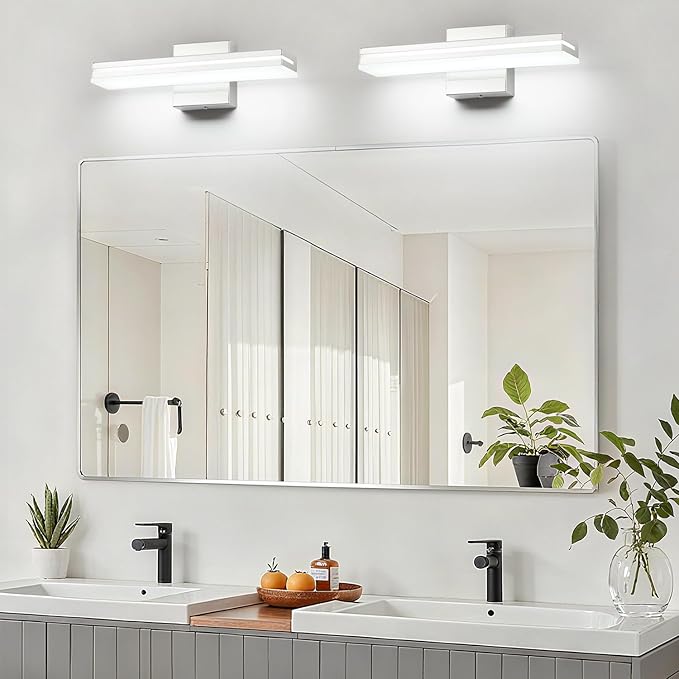 SineRise 16-Inch LED Modern Bathroom Vanity Light Bar, Chrome Modern Acrylic Bathroom Wall Lighting Fixtures Over Mirror (Cool White 6000K)