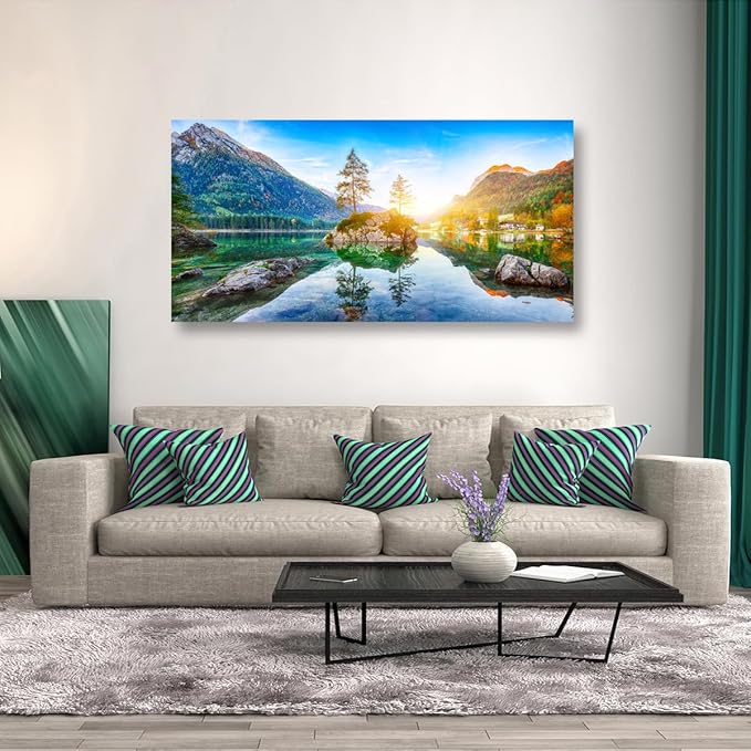 Landscape Canvas Wall Art for Living room Office Bedroom Forest Mountain Scenery Wall Art Stone Tree Clear Lake Pictures Art Print Paintings Modern Nature Wall Decor Artwork Waterproof -20 * 40inch