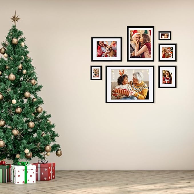 Egofine 4x6 Picture Frames Set of 4, Made of Solid Wood Covered by Plexiglass 3.5x5 with Mat or 4x6 without Mat, for Table Top Display and Wall Mounting Photo Frame Black