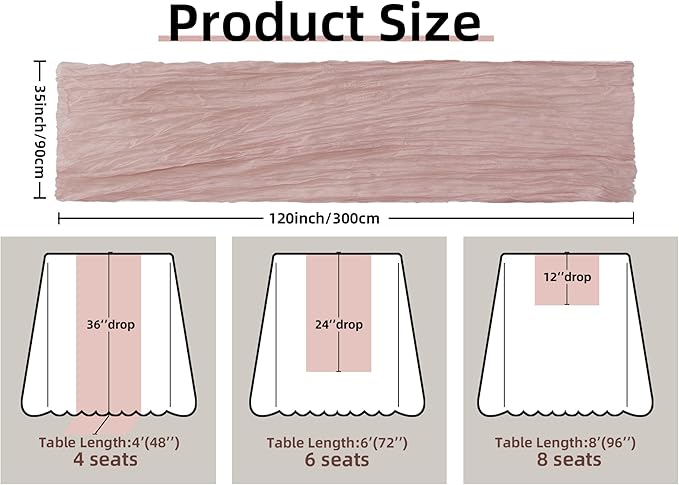 FEXIA Dusty Pink Cheesecloth Mothers Day Spring Table Runner 35x120 Inches Boho Gauze Table Runner for Wedding Party Baby Shower Engagement Decor