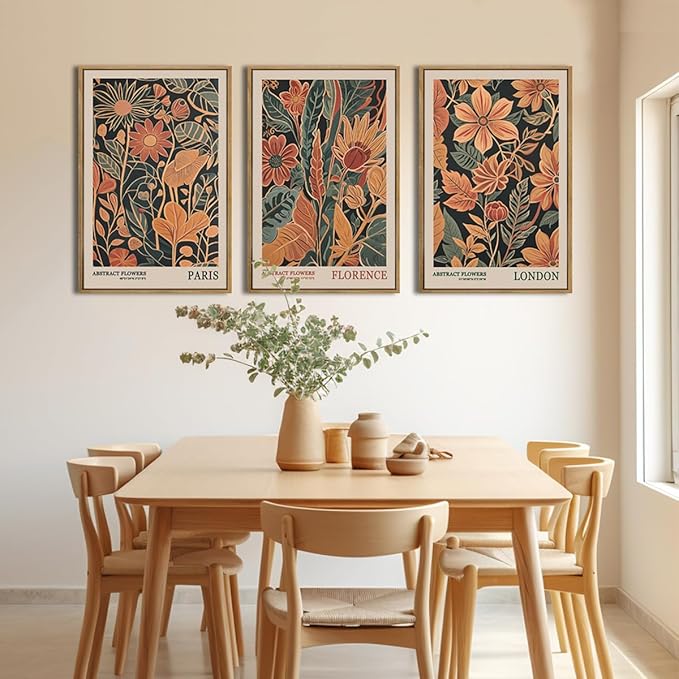 ANHUIB Floral Wall Art 16x24 Inch Large Vintage Botanical Wall Decor Retro Floral Blossom Paintings Modern Plant Art Prints Set of 3 for Living Room Bedroom Office