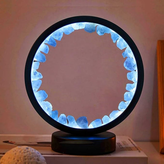 Runyangshi Celestite Night Light 8.6" Natural Healing Crystal Bedside USB Port 3 Colours Dimming Mode Bedroom Lamp Suitable Night Lamp Ideal Gift