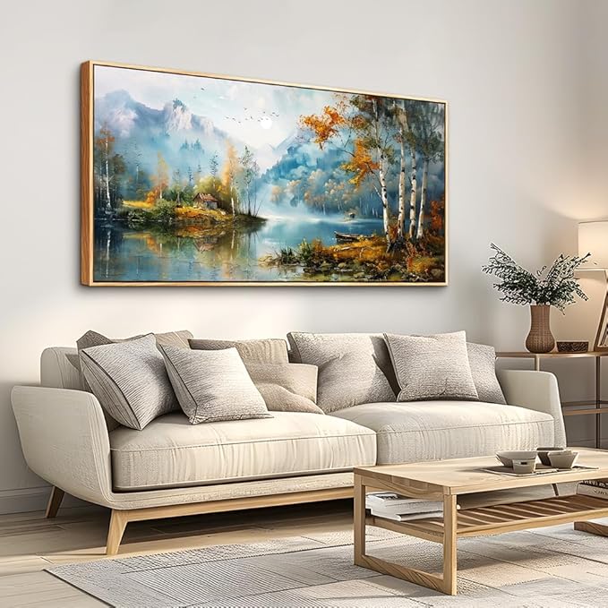 ZUITINGHUA Wood Framed Canvas Wall Art For Living Room Large Wall Decor For Office Bedroom Decorations Lake View Pictures Tree Forest Painting Artwork Room Wall Mural Aesthetic Home Decor 30x60 In
