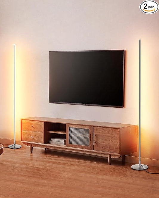 DEWENWILS Floor Lamp, Set of 2 LED Corner Light Works with Foot Switch, 1100 Lumen Dimmable Floor Lamp with 3000K Warm White, 57.5" Tall Standing Lamp for Living Room, Bedroom, Office (Silver)