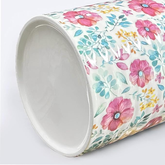 Kitchen Utensil Holder,7.2″Extra Large Stable Pattern Ceramic Utensil Crock,Utensil Organizer for Countertop,Kitchen Decor,Utensil Holder for Housewarming,Wedding Gift (Purple Red)