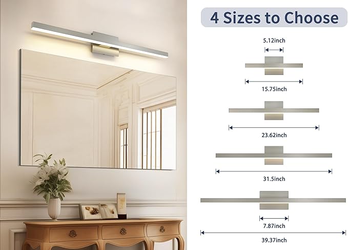 Joossnwell Brushed Nickel Bathroom Vanity Light Bar 5CCT Dimmable Bathroom Light Fixtures Over Mirror Modern LED Vanity Lighting Bath Light ETL Certificated 39.37 inch