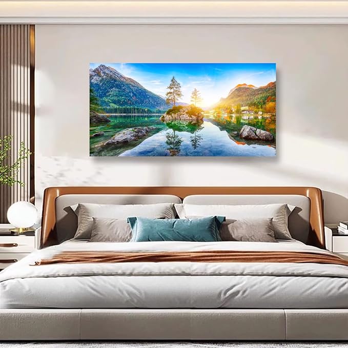 Landscape Canvas Wall Art for Living room Office Bedroom Forest Mountain Scenery Wall Art Stone Tree Clear Lake Pictures Art Print Paintings Modern Nature Wall Decor Artwork Waterproof -20 * 40inch