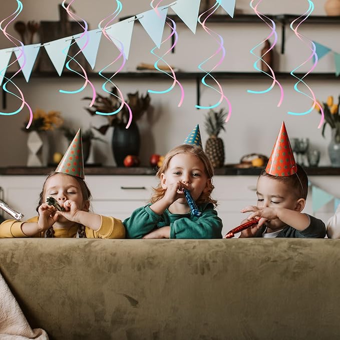 30 Pieces Iridescent White Hanging Swirls, Foil Swirl Hanging Decorations Plastic Steamers for Ceiling, Dangling Whirls Wedding Baby Shower Birthday Party Decorations