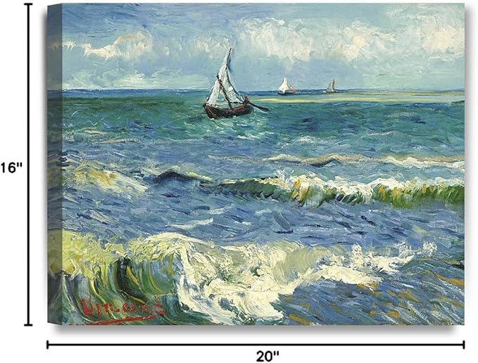 DECORARTS - The Sea at Les Saintes-Maries-de-la-Mer, Vincent Van Gogh Art Reproduction. giclee print canvas art for wall decor 20x16