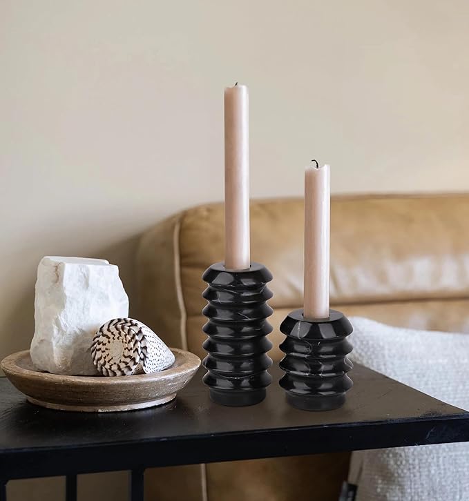 HofferRuffer Marble Candlestick Holders, Set of 2 Natural Stone Candle Holder Decorative Candle Stands for Wedding, Dinning, Party, Table Centerpieces, Fits 3/4'' Thick Candles (MarbleBlack)