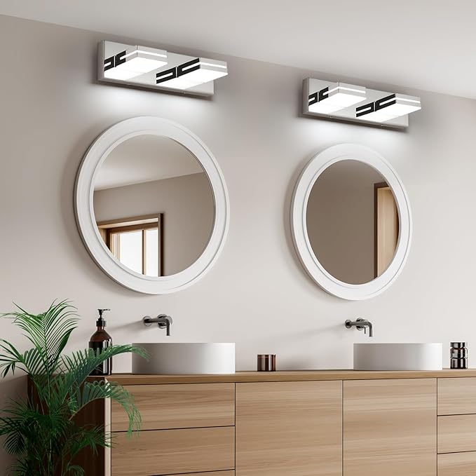 SineRise LED Modern Bathroom Vanity Light Fixtures (2-Light, 15.5-Inch), Chrome Modern Acrylic Bathroom Wall Lighting Fixtures Over Mirror (Cool White 6000K)