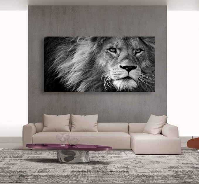 Baisuart Modern Giclee Canvas Prints Stretched Artwork Black and White Lion Pictures to Photo Paintings on Canvas Wall Art for Home Office Decorations Wall Décor XXLarge 30x60inch