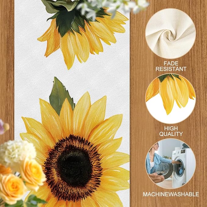 ANNA QUEEN Yellow Sunflower Table Runner 13 x 72 Inch for Dining Table,Floral Table Runner Fall Seasonal Autumn Kitchen Dining Table Decoration for Home Party Decor Thanksgiving Harvest