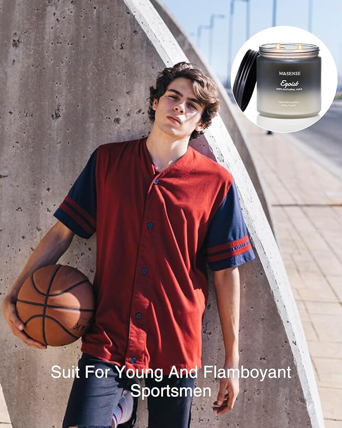 M&SENSE Lavender Sandalwood Scented Men Candles, 2 Wick 11.6oz Large Natural Soy Candle for Men 70 Hours Long Lasting Burn, Organic Black Masculine Candles Home Fragrance Holiday Candlde for Him