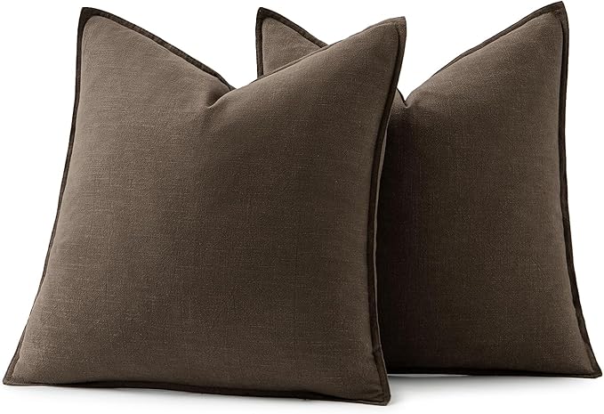 MIULEE Decorative Linen Pillow Covers 20x20 Inch Dark Coffee Boho Farmhouse Neutral Couch Throw Pillows for Bed Pack of 2 Accent Modern Pillowcase Sofa Livingroom Home Decor