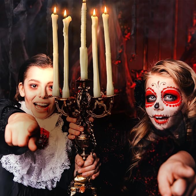 Nuanchu 12 Pack Halloween Bone Taper Candles 10 Inch Unscented Dripless Skeleton Candles for Halloween Party Decor, Table Centerpiece, Gothic Home Decoration, Spooky Gifts