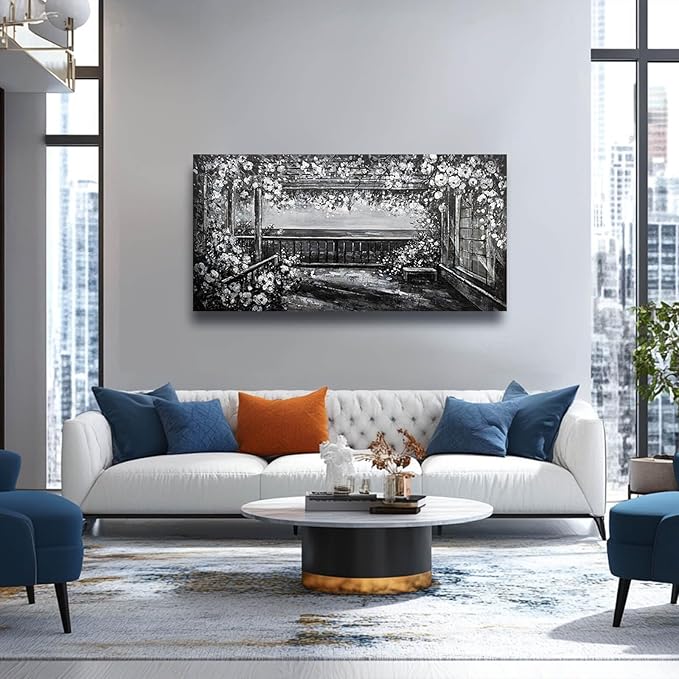 GAIDUOMAI Canvas Art Wall Decor Grey and White Wall Art Natural Scenery Print Photos White Flowers Artwork for Dining Room Bedroom Kitchen 24"x48"