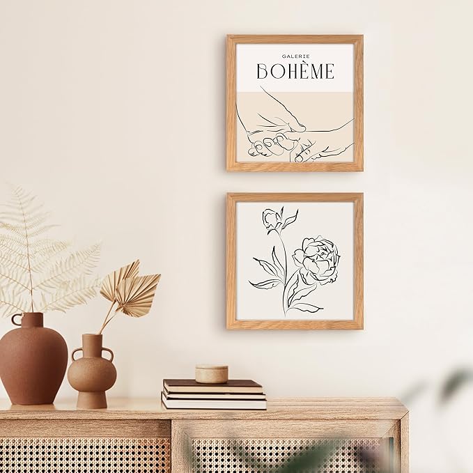 8x8 Picture Frame, Solid Oak Wood 8 x 8 Picture Frames Matted to 4 x 4,Square 8 x 8 Wood Frame with Tempered Real Glass, Rustic 8x8 Photo Frame for Wall & Tabletop Display