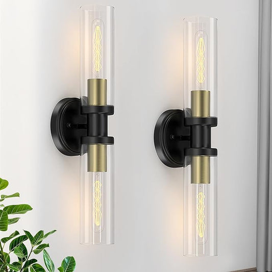 Espird Wall Sconces Set of Two Black & Gold, Bathroom Light Fixtures 2-Light,Bathroom Vanity Lights Over Mirror, Industrial Lighting, Modern Brushed Brass Vanity Lighting Fixtures