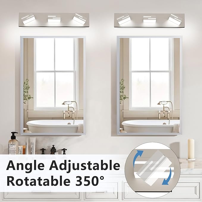 LED Modern Bathroom Vanity Light Fixtures, 3-Light 22-inch Dimmable Brushed Nickel Vanity Lights for Bathroom Lighting Fixtures Over Mirror, with 350° Rotatable Acrylic Heads (Cool White 6000K)