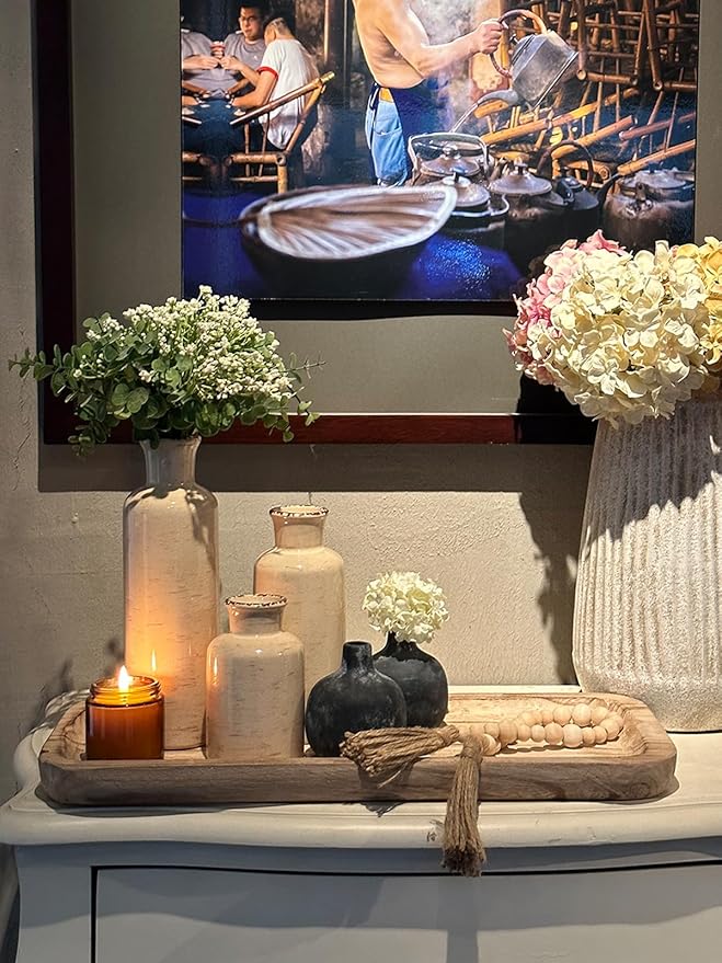 CwlwGO- Ceramic Rustic Vase 3 Piece Set,Small vase for Country Home Decoration,Modern Farmhouse Decor, Living Room Table Decoration, Bookcase, Fireplace and Entrance Decorations.(White)