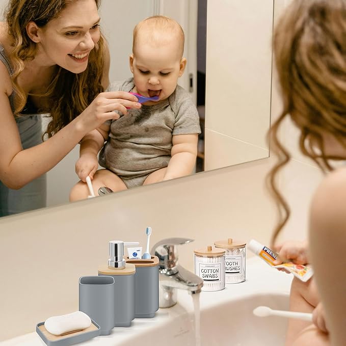 IMAVO Bathroom Accessories Set,Grey Bathroom Set,11 Pieces Bathroom Accessory Set,Trash Can for Bathroom Accessories Décor and Housewarming Gifts