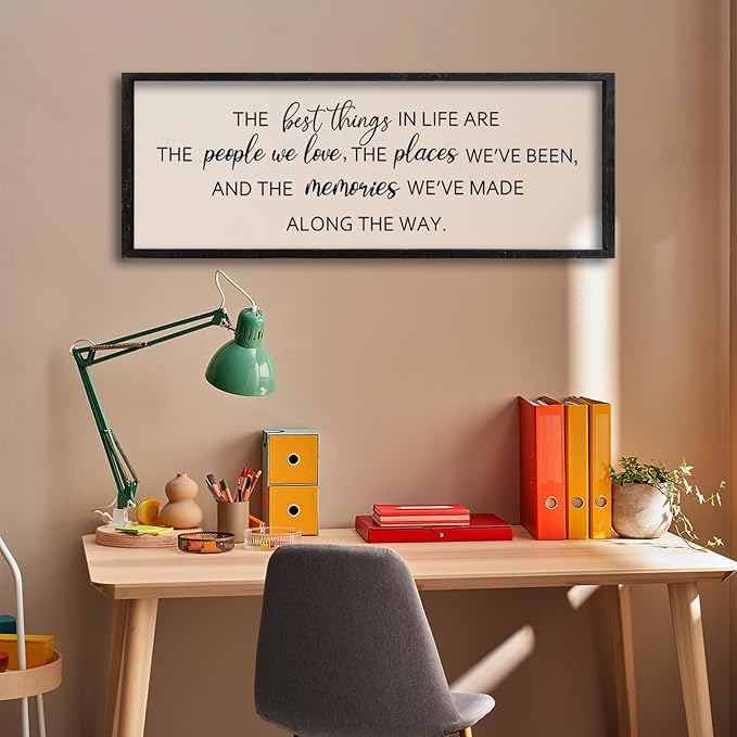 Comurdyo The Best Things in Life Sign 32''×12'' Framed Wood Memories Inspirational Quotes Wall Decor Vintage Farmhouse Wedding Gifts Sign Wall Art for family Home Bedroom (Black)