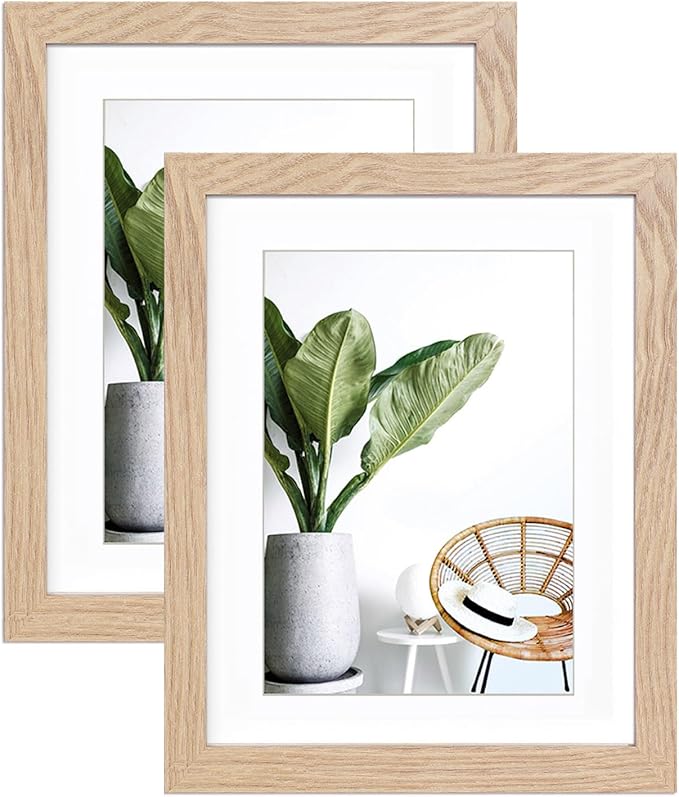 5x7 Picture Frame woden with mat 4x6 photo Frame Set of 2 - Modern Style Wood Composite Frames Tempered Glass Photo Frame for Home Decor gift