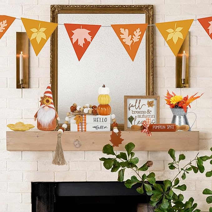 Fall Decorations for Home 8PCS Tiered Tray Decor Set, Tabletop Fall Decor for Tray Shelf Mantel Fire Place Office Desk Kitchen Thanksgiving Autumn Table Centerpieces Pumpkin Farmhouse Wood Sign