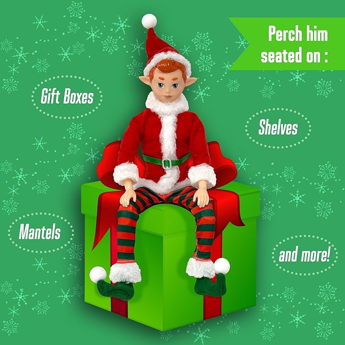 The Original Elf Christmas Elf Dolls, 12" Elf Doll, Toy for Kids or Décor, Mini Toy Elf Dolls for Christmas Elf Decorations, Poseable Little Elf Shelf Sitters with Dangling Legs